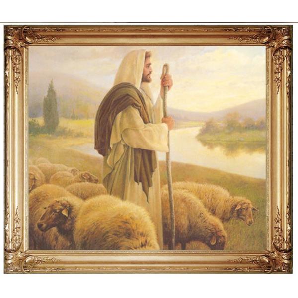 耶稣牧羊手绘油...