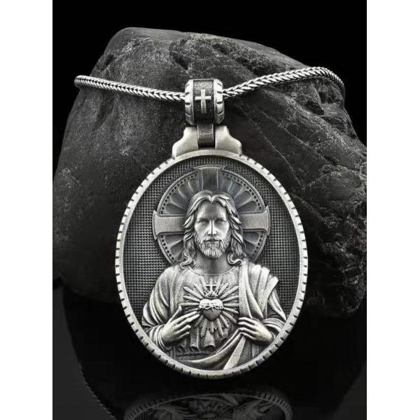 耶稣圣心高浮雕3cm925银大圣牌（不含链）
