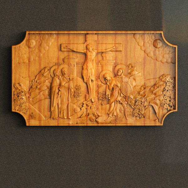 榉木浮雕耶稣被钉十字架15*30cm