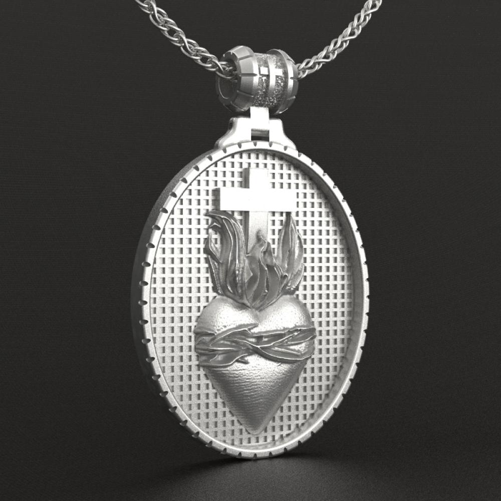 圣心高浮雕3cm925银大圣牌（不含链）