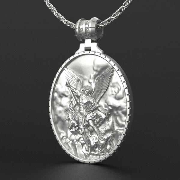 圣弥额尔高浮雕3cm925银大圣牌（不含链）