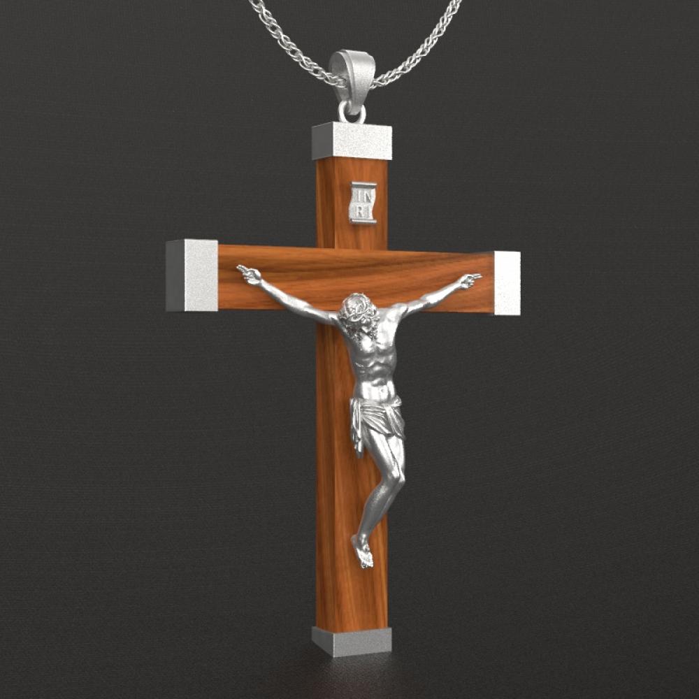7cm银镶木十字架挂坠（不含链）